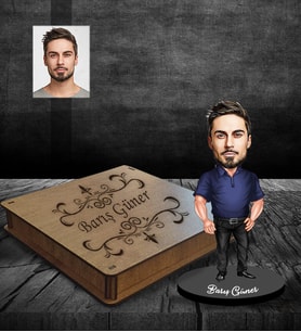 Kişiye Özel Erkek Karikatürlü Ahşap Biblo Kutulu Model-7