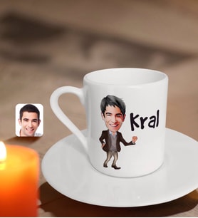 BK Gift Kişiye Özel Erkek Kral Karikatürlü Türk Kahvesi Fincanı-2 (Beyaz)