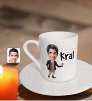 BK Gift Kişiye Özel Erkek Kral Karikatürlü Türk Kahvesi Fincanı-2 (Beyaz)