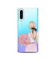 Çiçekli Kız Tasarımlı Süper Şeffaf Silikon Telefon Kılıfı Huawei P30  