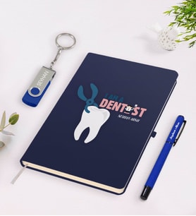 BK Gift Kişiye Özel Diş Hekimi Temalı Lacivert Defter Kalem 32gb USB Bellek Hediye Seti-1 (Model 1)