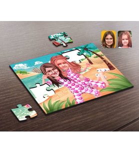 BK Gift Kişiye Özel Kız Kardeşler Karikatürlü Ahşap Puzzle-1