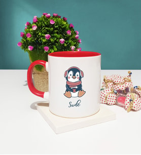 Tatlı Penguen Tasarımlı Kişiye Özel Penguen Kupa Bardak Kırmızı