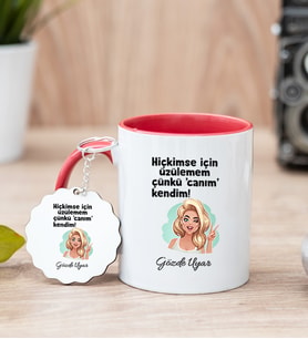 Canım Kendim İsme Özel Kırmızı Kupa Bardak ve Anahtarlık Set
