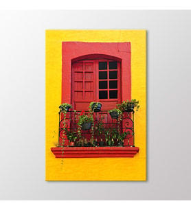 Arty Tablo Camın Önündeki Çiçekler Tablo (Karışık)