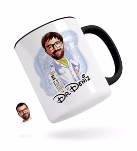 BK Gift Kişiye Özel Erkek Göz Doktoru Karikatürlü Siyah Kupa Bardak