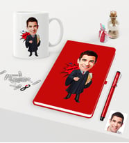 BK Gift Kişiye Özel Bay Avukat Karikatürlü Kırmızı Defter Kalem Kupa Seti - 1 (Model 1)