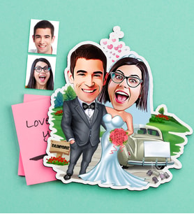 BK Gift Kişiye Özel Evleniyoruz Karikatürlü Ahşap Magnet-1 (Çok Renkli)