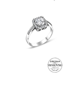 Söğütlü Silver Gümüş Swarovski taşlı pırlanta modeli kare yüzük