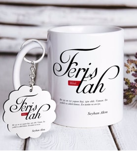 BK Gift Kişiye Özel Mânâ Feriştah Beyaz Kupa ve Anahtarlık Hediye Seti (Model 1)
