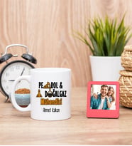 Petrol ve Doğalgaz Mühendisi Beyaz Kupa ve Kırmızı Mini Fotoğraf Çerçevesi