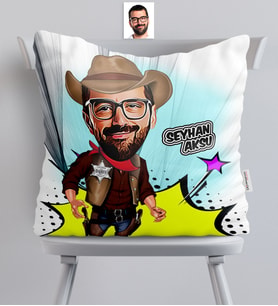 BK Gift Kişiye Özel Bay Şerif Karikatürlü  Yastık