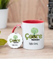 Çevre Mühendisi Kırmızı Kupa Bardak Ve Anahtarlık Set