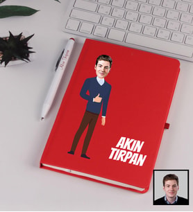 Kişiye Özel Karikatürize Centilmen Defter Kalem Seti Kırmızı 91356