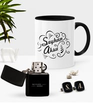 Babalar Gününe Özel İsimli Siyah Kupa Çakmak Kol Düğmesi Seti-7 (Model 1)