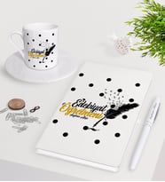 BK Gift Kişiye Özel Edebiyat Öğretmeni Beyaz Defter Kalem Türk Kahvesi Fincanı Seti-3 (Model 1)