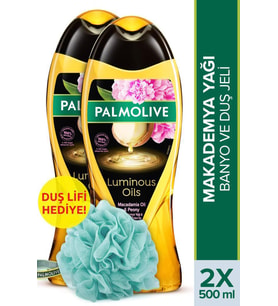 Palmolive Luminous Oils Makademya Yağı Banyo ve Duş Jeli 500 ml x 2 Adet + Duş Lifi Hediyeli