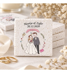 Kişiye Özel Doğal Taş Nikah Şekeri Magnet 5x5cm 30 Adet