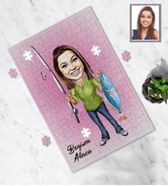 Kişiye Özel Balıkçı Karikatürlü A3 130 Parça Puzzle Bayan-1