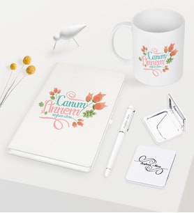 BK Gift Kişiye Özel Canım Annem Beyaz Defter Kalem Kupa Ayna Seti - 13 (Model 1)