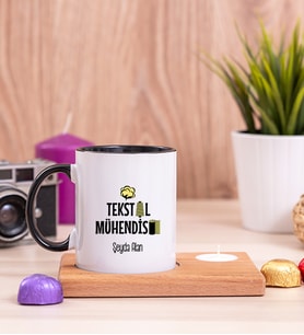 Tekstil Mühendisi Ahşap Altlıklı Mumlu Siyah Kupa Bardak