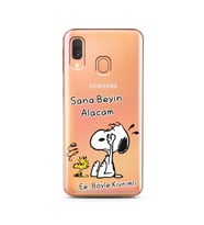 Snoopy Tasarımlı Süper Şeffaf Silikon Telefon Kılıfı Samsung A40