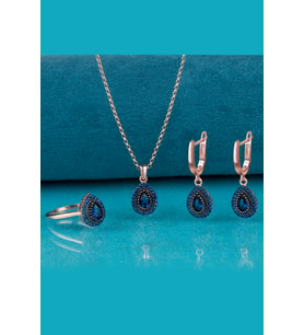 Gümüş Elmas Kesim Zirkon Taşlı Damla Model Abiye Günlük Set (Rose)