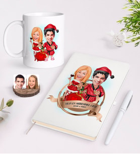 BK Gift Kişiye Özel Yılın En Mükemmel Çifti Karikatürlü Beyaz Defter Kalem ve Kupa Seti-65 (Model 1)
