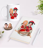 BK Gift Kişiye Özel Yılın En Mükemmel Çifti Karikatürlü Beyaz Defter Kalem ve Kupa Seti-65 (Model 1)