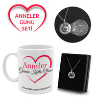 Anneler Gününe Özel Mesajlı Kupa & Gümüş Renk 100 Dilde Seni Seviyorum Kolye Hediye Seti