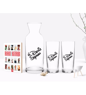 BK Gift Kişiye Özel Renkli Baskılı İsimli İkili Rakı Bardağı Karaf ve Cep Kitabı Hediye Seti (Model 1)