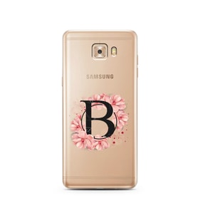Pembe Çiçekli Harf Tasarım Süper Şeffaf Silikon Telefon Kılıfı Samsung C9 Pro B-