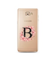 Pembe Çiçekli Harf Tasarım Süper Şeffaf Silikon Telefon Kılıfı Samsung C9 Pro B-