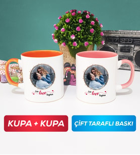 İkili Sevgiliye Sevgililer Günü Hediyesi 11 Kupa Bardak Turuncu Pembe