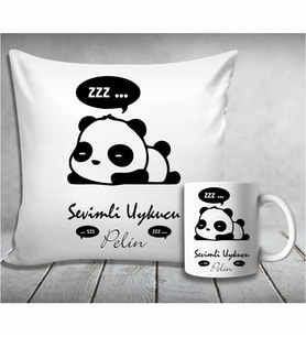 Kişiye Özel Uykucu Panda Yastık & Kupa