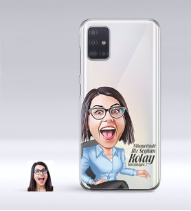 BK Gift Kişiye Özel Bayan Kolay Yetişmiyor Karikatürlü Samsung Galaxy A51 İnce Şeffaf Silikon Telefon Kapağı-2 (Beyaz)