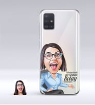BK Gift Kişiye Özel Bayan Kolay Yetişmiyor Karikatürlü Samsung Galaxy A51 İnce Şeffaf Silikon Telefon Kapağı-2 (Beyaz)
