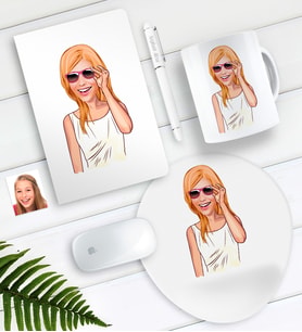 BK Gift Kişiye Özel Bayan Karikatürlü Defter Kalem Kupa Mouse Pad Seti-18 (Model 1)