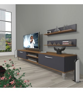Decoraktiv Eko 4 Mdf Dvd Krom Ayaklı Tv Ünitesi Tv Sehpası (Antrasit - Ceviz)