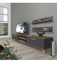 Decoraktiv Eko 4 Mdf Dvd Krom Ayaklı Tv Ünitesi Tv Sehpası (Antrasit - Ceviz)