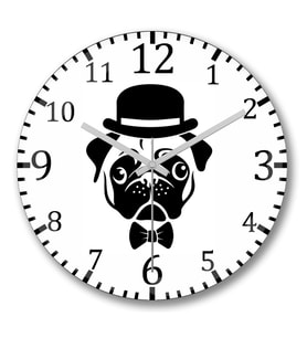 Pug Köpek 06 Duvar Saati Bombeli Gercek Cam