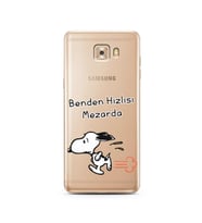 Snoopy Tasarımlı Süper Şeffaf Silikon Telefon Kılıfı Samsung C9 Pro