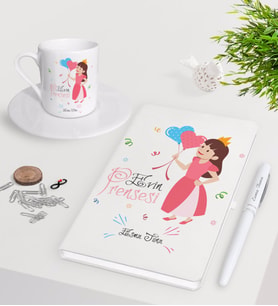 BK Gift Kişiye Özel Evin Prensesi Beyaz Defter Kalem Türk Kahvesi Fincanı Seti-2 (Model 1)