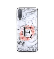 Mermer Çiçekli Harf Tasarım Süper Şeffaf Silikon Telefon Kılıfı Samsung A7 (2018