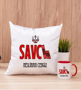 Savcı Kare Yastık ve Kırmızı Kupa Bardak