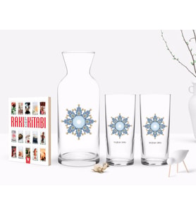 BK Gift Kişiye Özel Renkli Baskılı İsimli İkili Rakı Bardağı Karaf ve Cep Kitabı Hediye Seti-105 (Model 1)