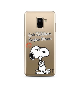 Snoopy Tasarımlı Süper Şeffaf Silikon Telefon Kılıfı Samsung A8 Plus