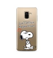 Snoopy Tasarımlı Süper Şeffaf Silikon Telefon Kılıfı Samsung A8 Plus