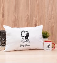 Atatürk Siluetli Dikdörtgen Yastık ve Kırmızı Kupa Bardak