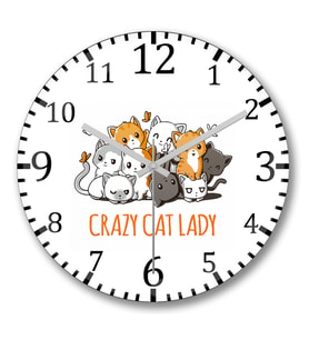 Crazy Cat Lady Kedi Duvar Saati Bombeli Gercek Cam